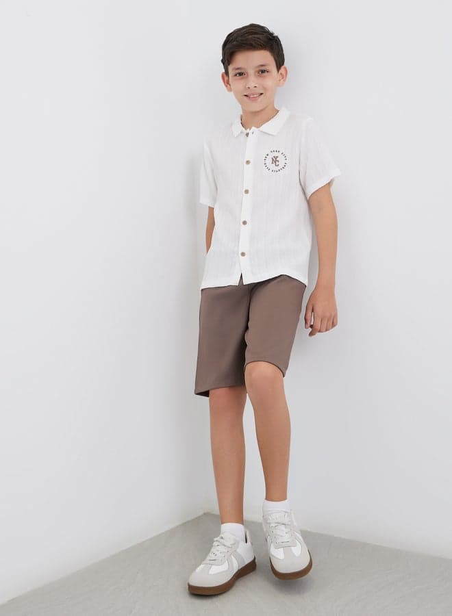 Styli Embroidery Textured Shirt & Shorts Set - Image 1