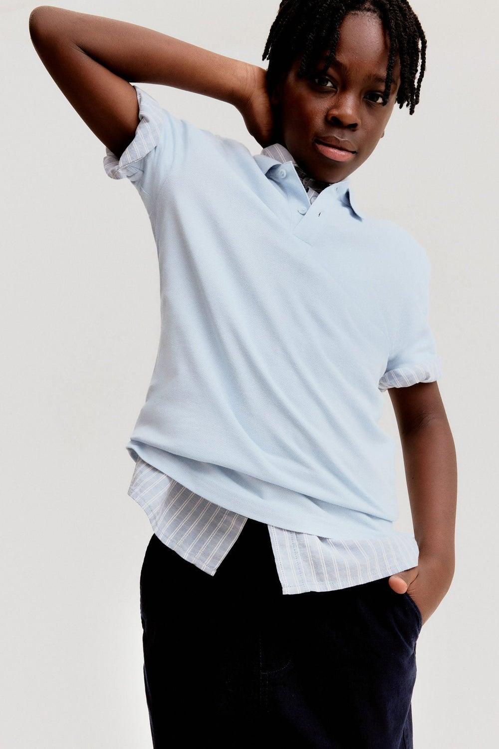 Cotton Piqué Polo Shirt Blue Dusty Light - Image 1