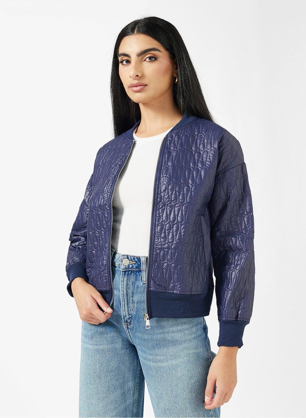 Navy Embellished Knitted Jacket Me0245380 - Image 1