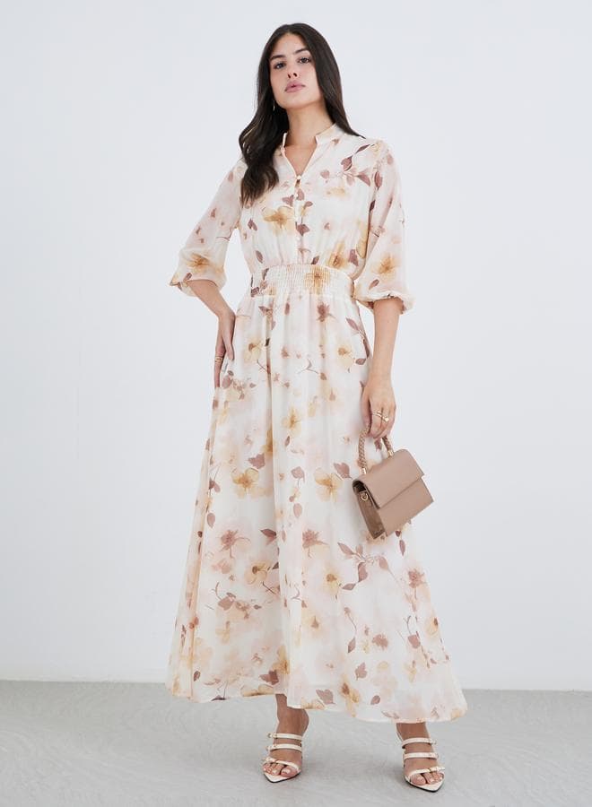 Styli Floral Balloon Sleeve A-Line Maxi Dress - Image 1