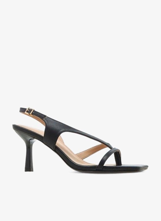 Black Cut-Out Sandals with Flared Heel Cwbfs35 - Image 1