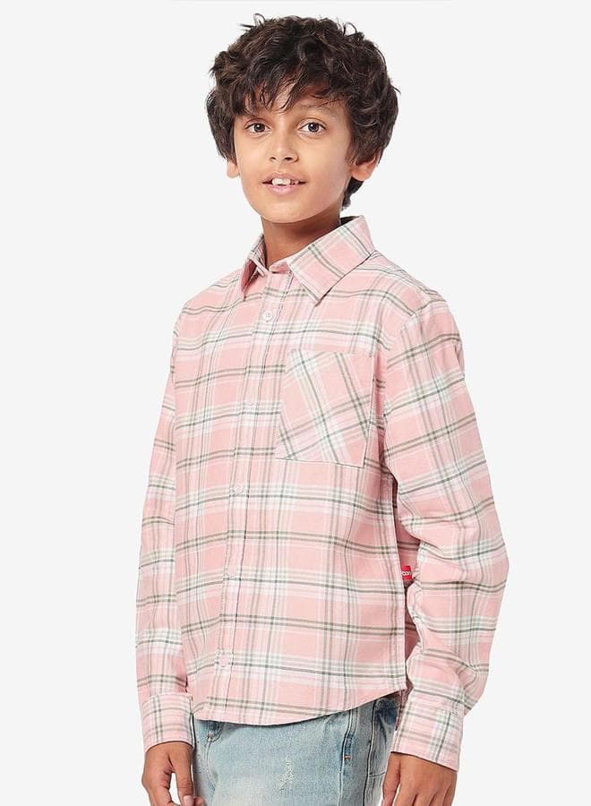 Boy's Pink Cotton Printed Regular Fit Shirt - Image 1