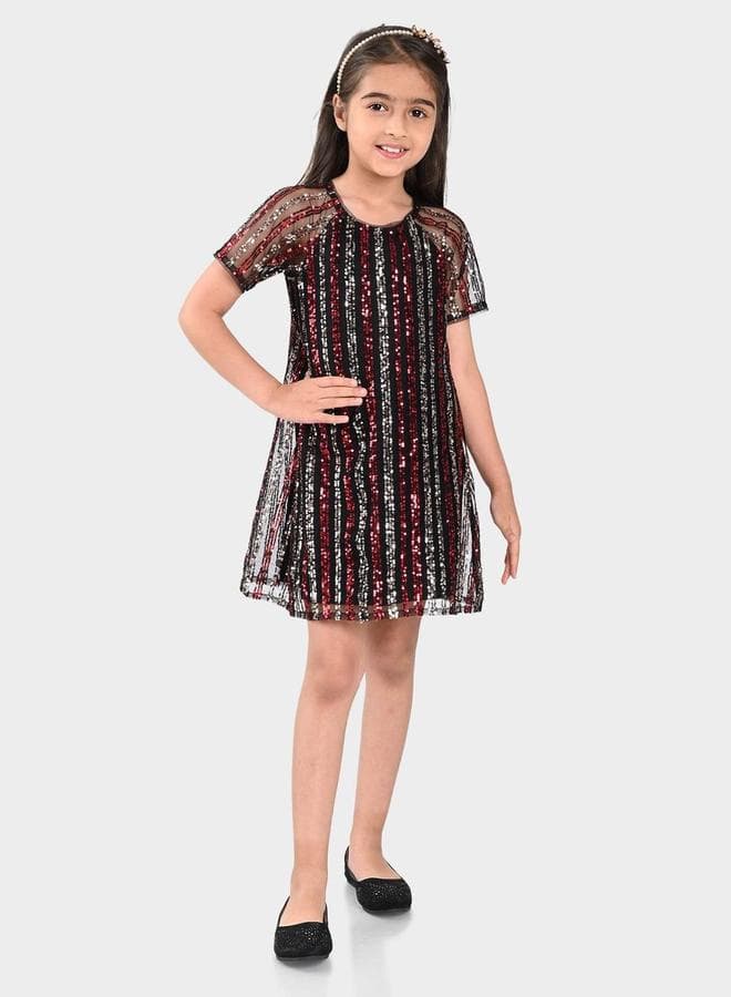 Girl's Multicolour Cotton Printed Regular Fit Dress - Image 1