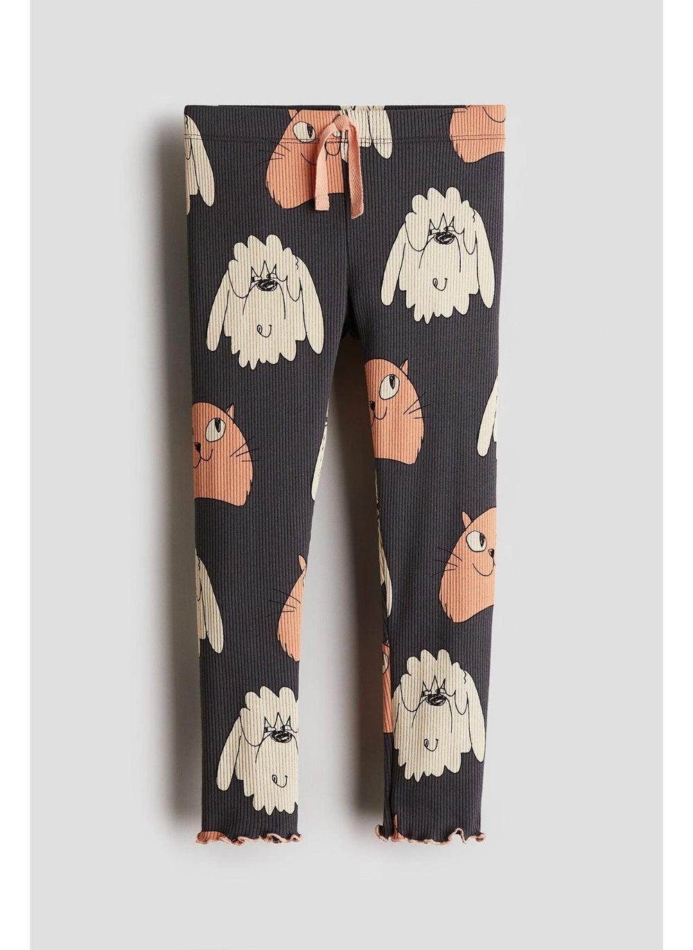 Girls Printed Cotton Leggings – Ribbed Skinny Fit - Image 1