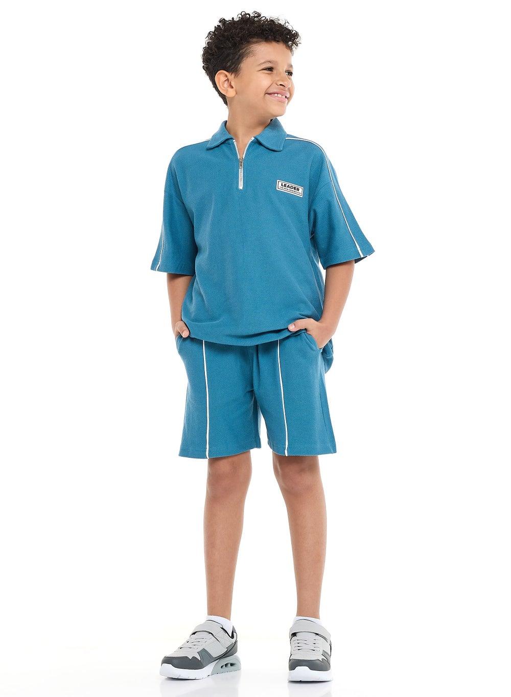 Victor and Jane Boys' Jacquard Teal 2-Piece Set - Image 1