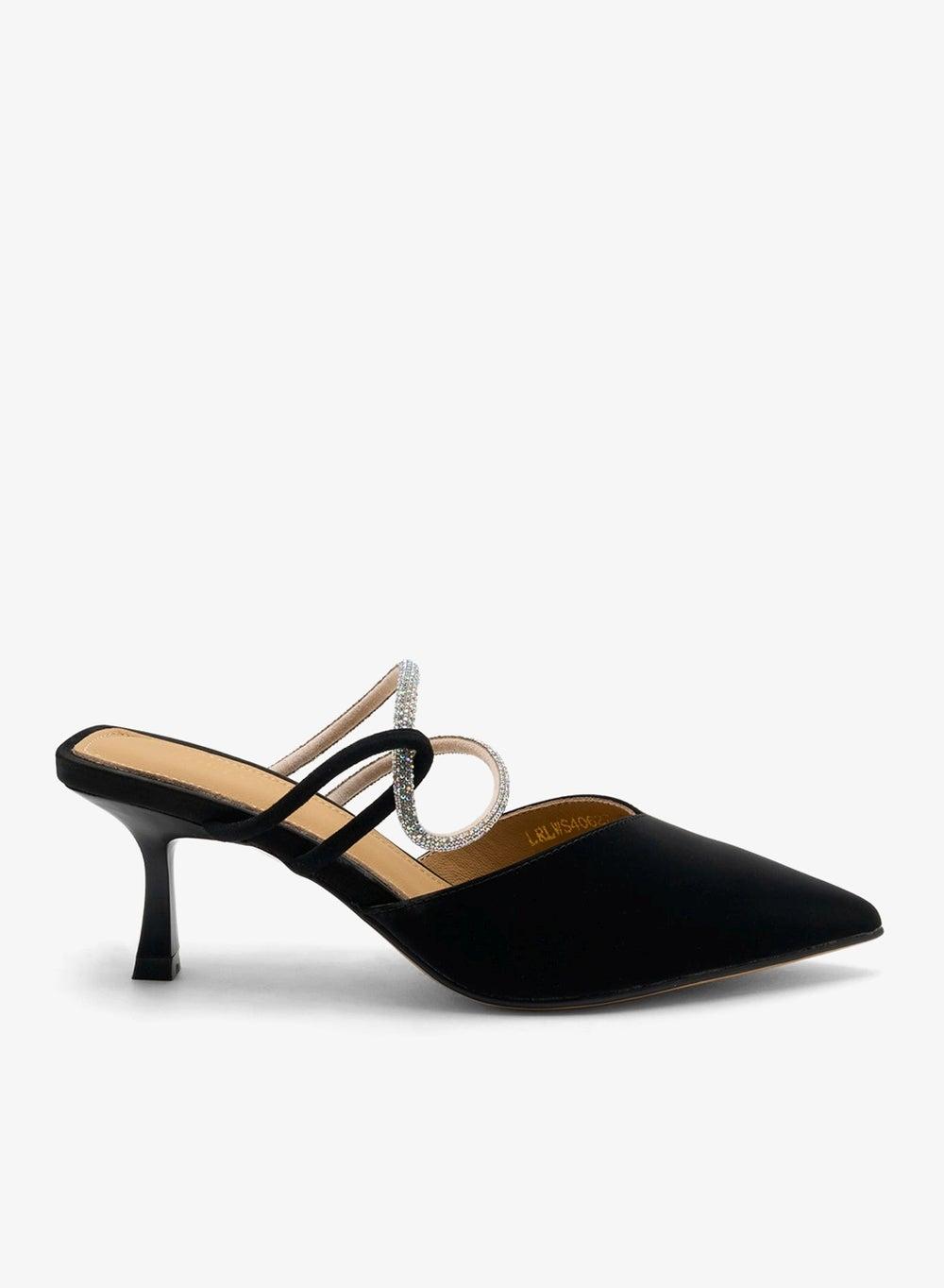 Alenthia Black Leather Stiletto Mule Heels - Image 1