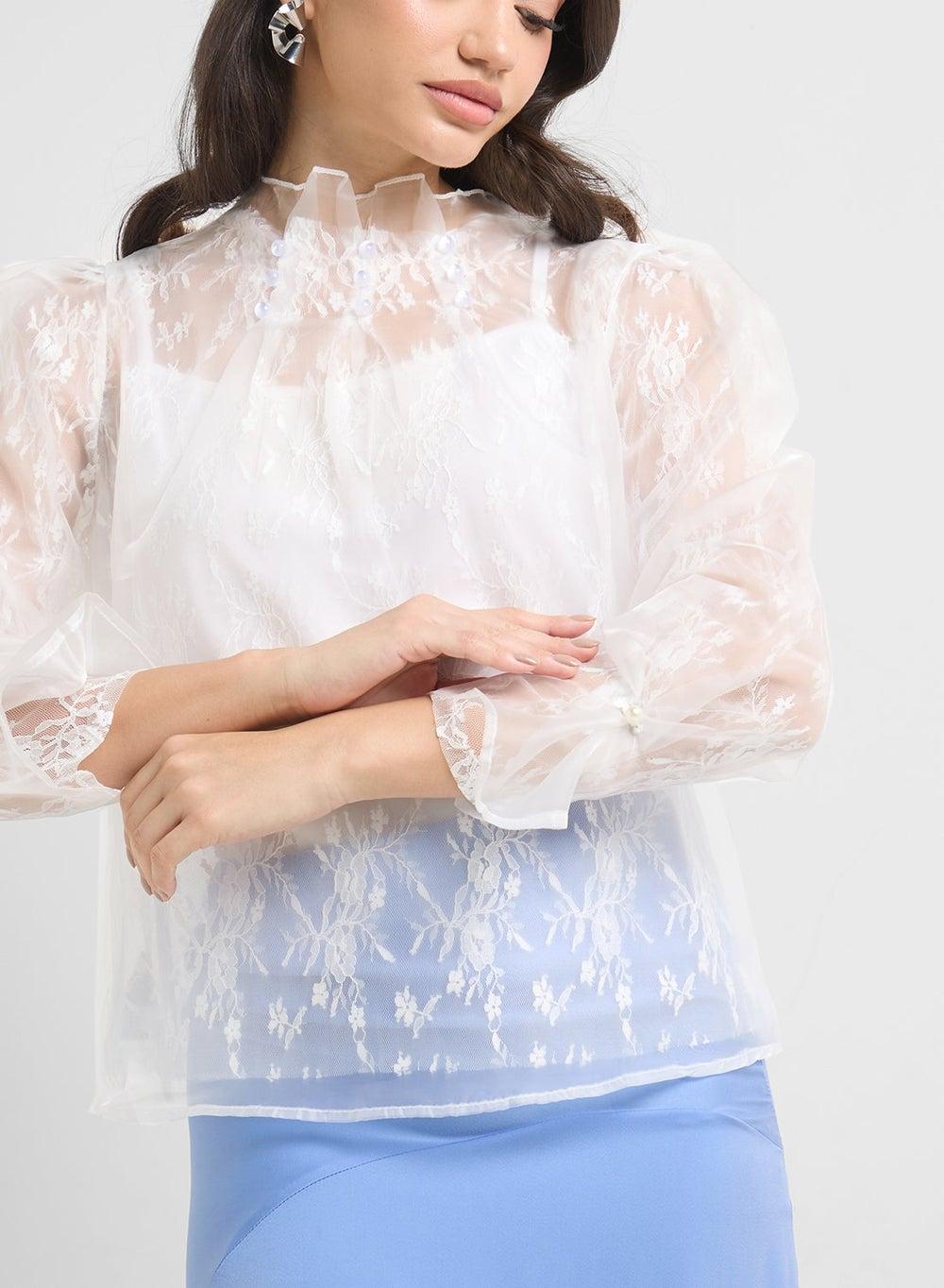 White High Neck Casual Blouse Style 8310 - Image 1