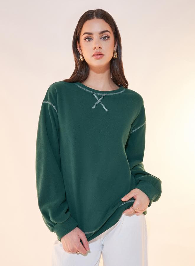 Oversized Green Slogan Sweatshirt 7009810213 - Image 1