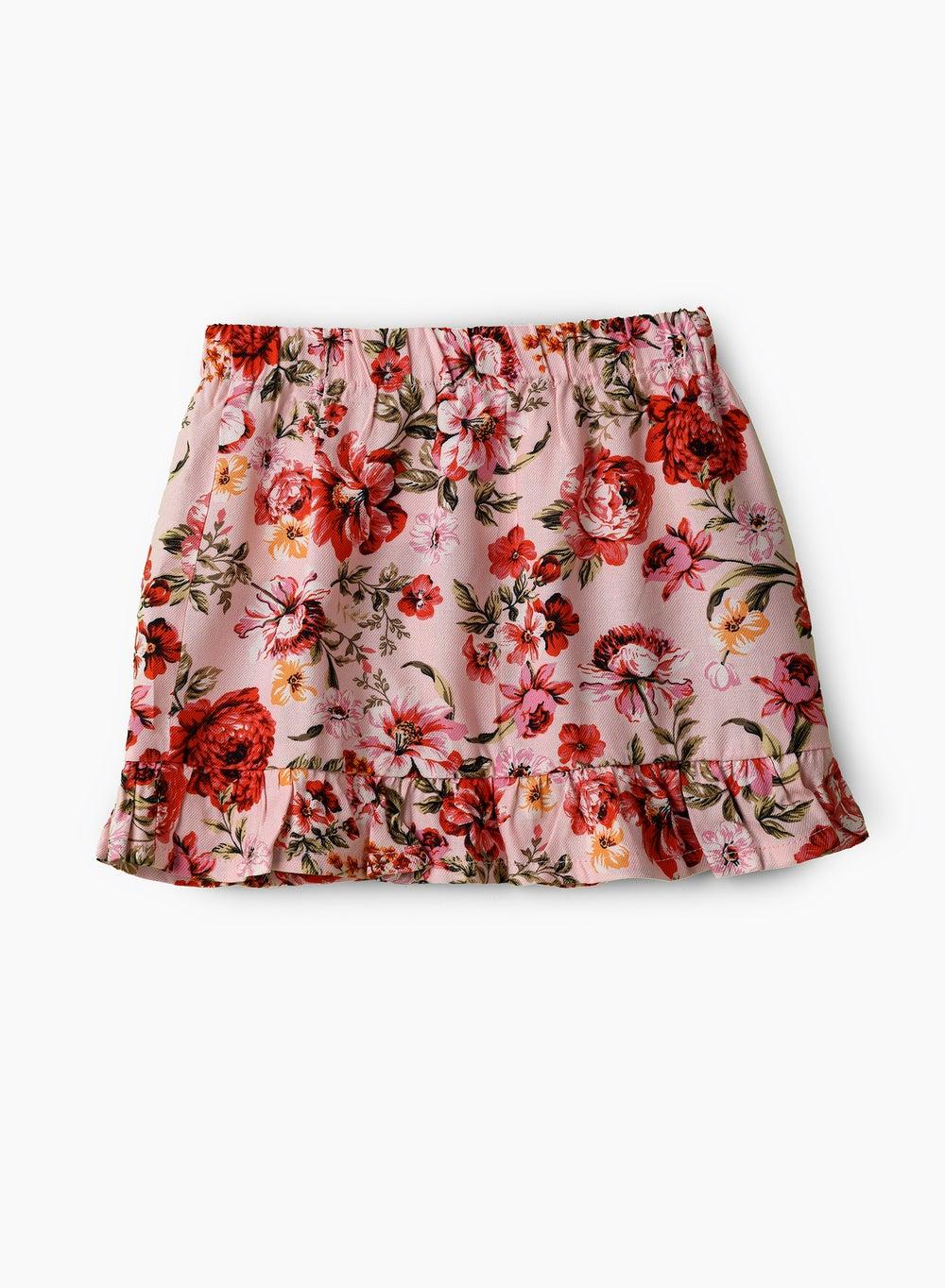 Girls Pink Floral Ruffle Hem Midi Skirt Dkfctdg533 - Image 1