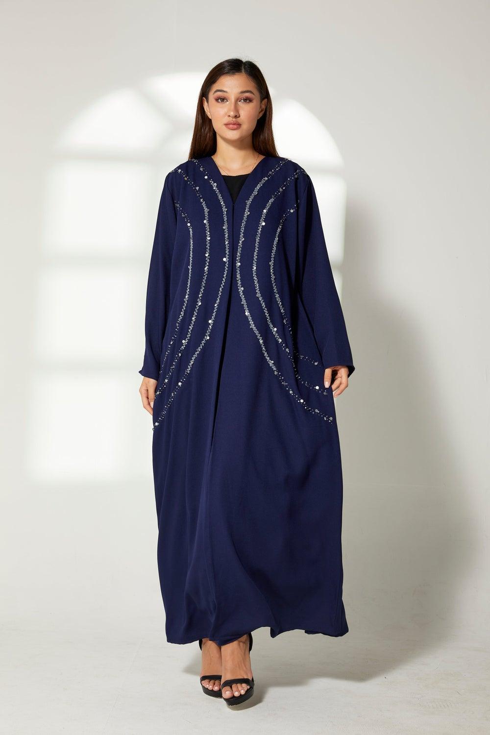 Navy Embroidered Flared Sleeve Abaya - Image 1