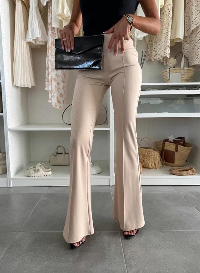 Beige High Rise Slim Flare Pants - Image 1