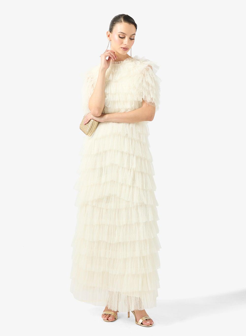 Ivory Tiered Ruffle Maxi Evening Gown Nac215 - Image 1