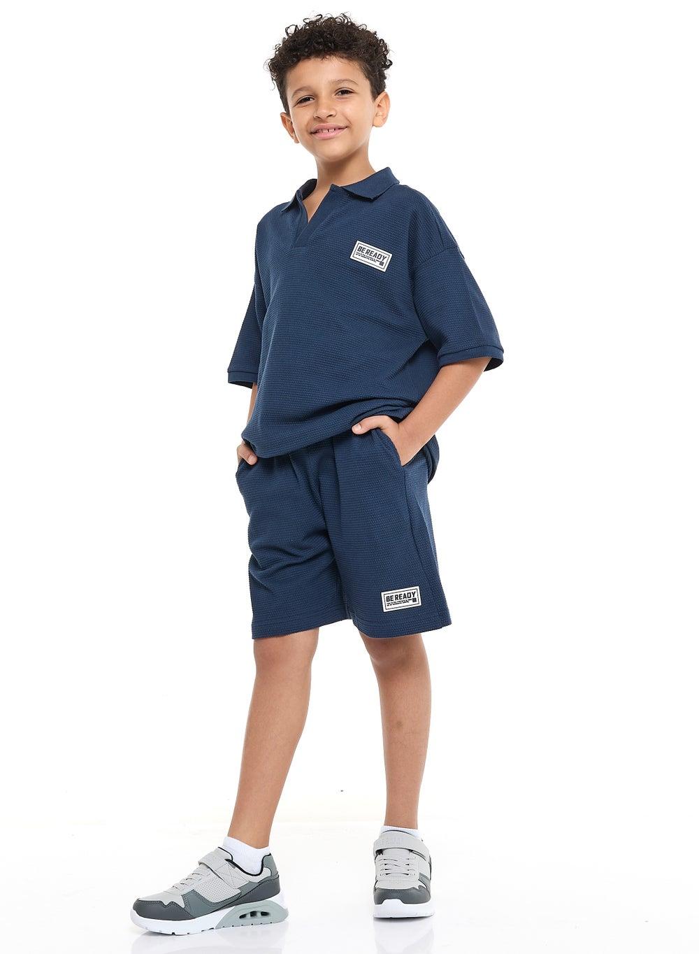Boys' Jacquard Navy 2-Piece Polo Shorts Set - Image 1
