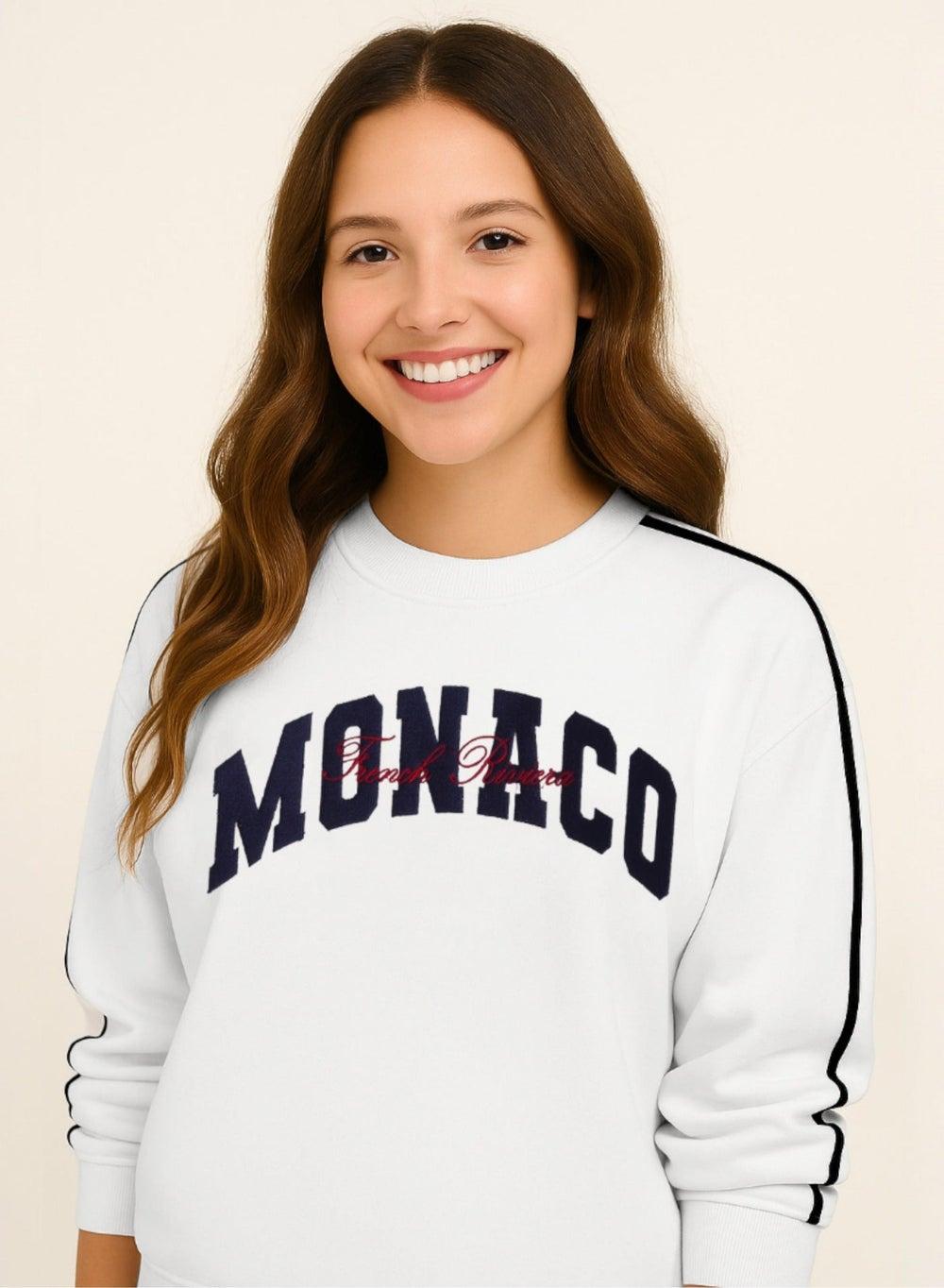 Monaco Embroidered Varsity Sweatshirt Off-White Cotton Fleece - Image 1