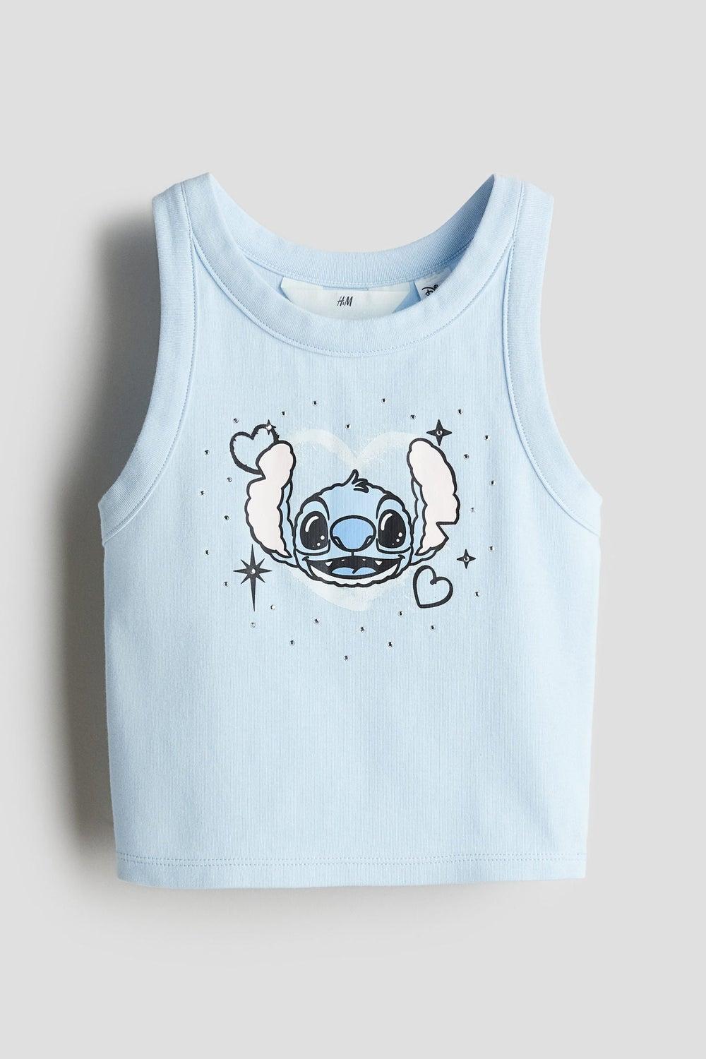 Girls Printed Cotton Jersey Vest Top Blue Dusty - Image 1