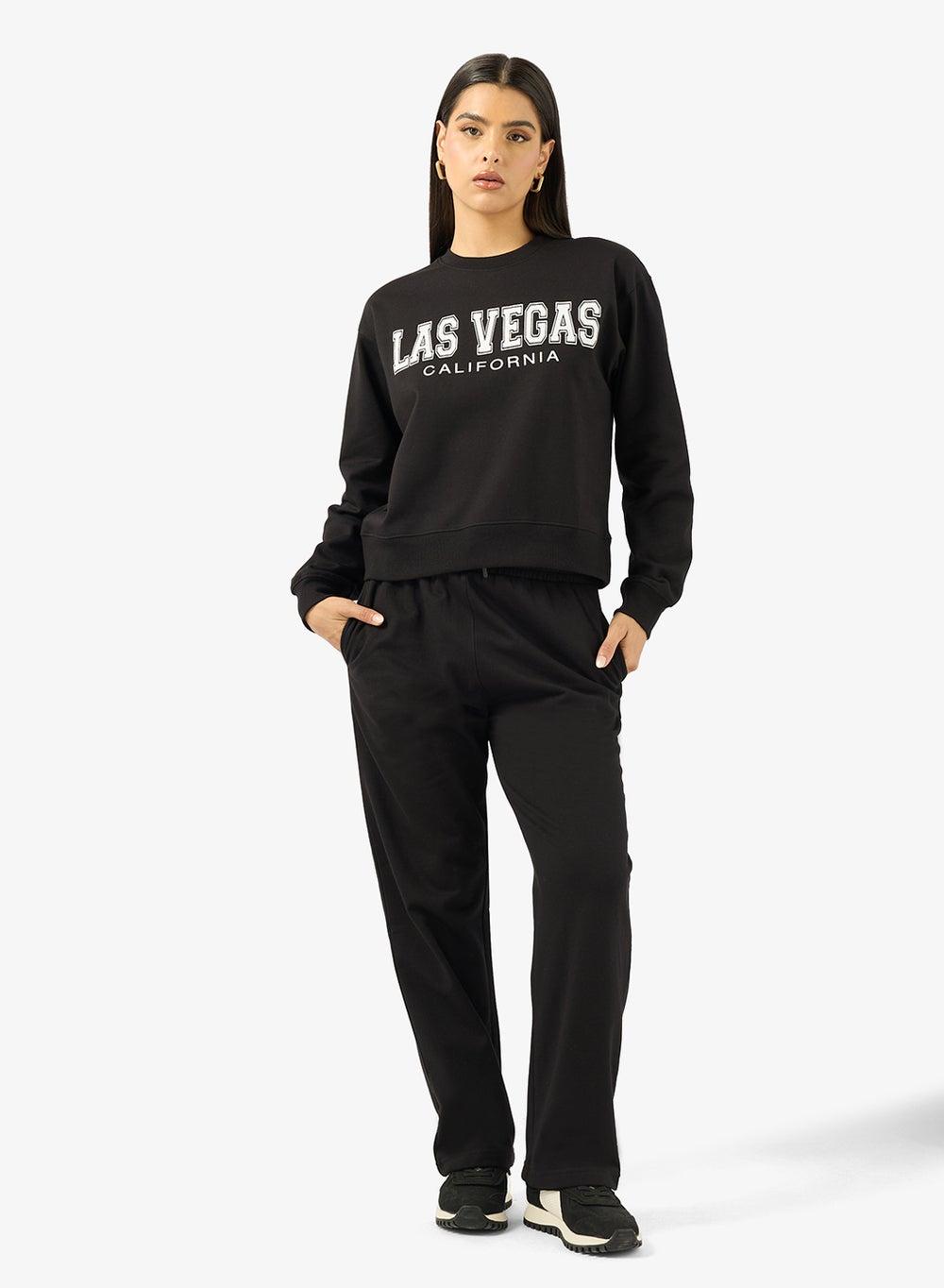Black Oversize Varsity Fleece Sweatshirt Jogger Set Nmts019 - Image 1