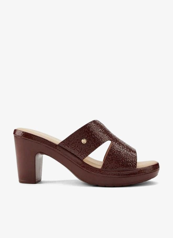 Burgundy Textured Slip-On Block Heel Sandals Kx624 - Image 1