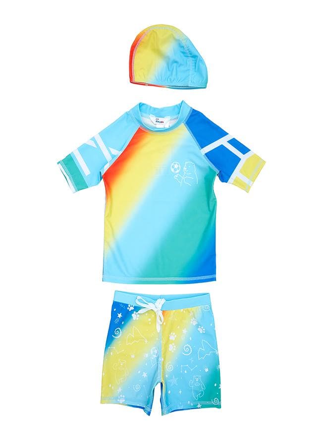 Rainbow Gradient 3 Pc Boys Swimsuit Set - Image 1