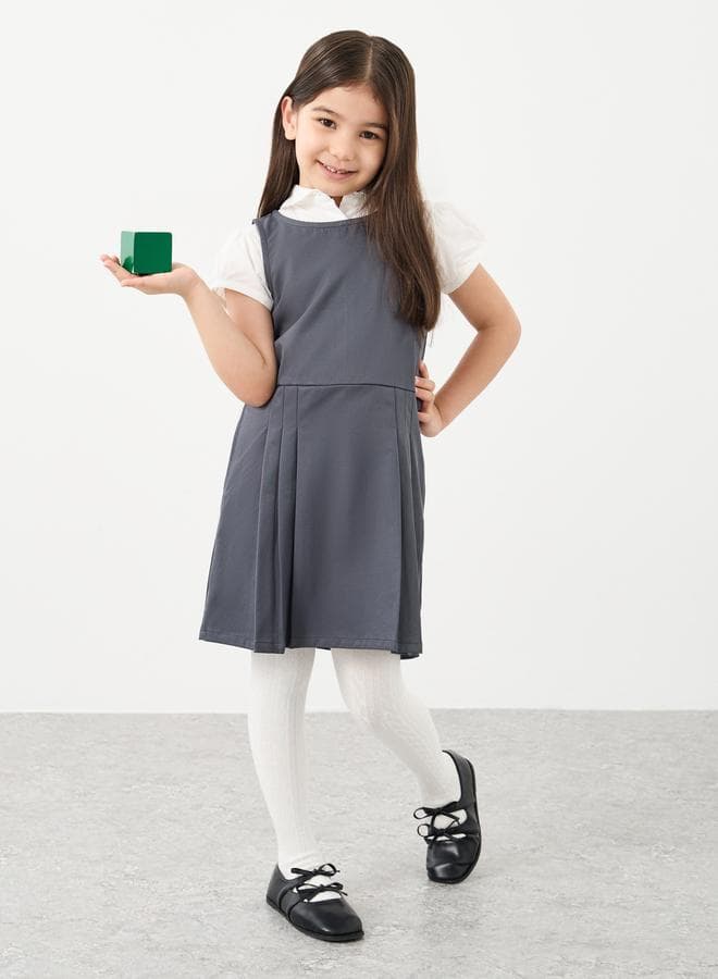 Girls Grey School Pinafore Dress with Pocket - Image 1