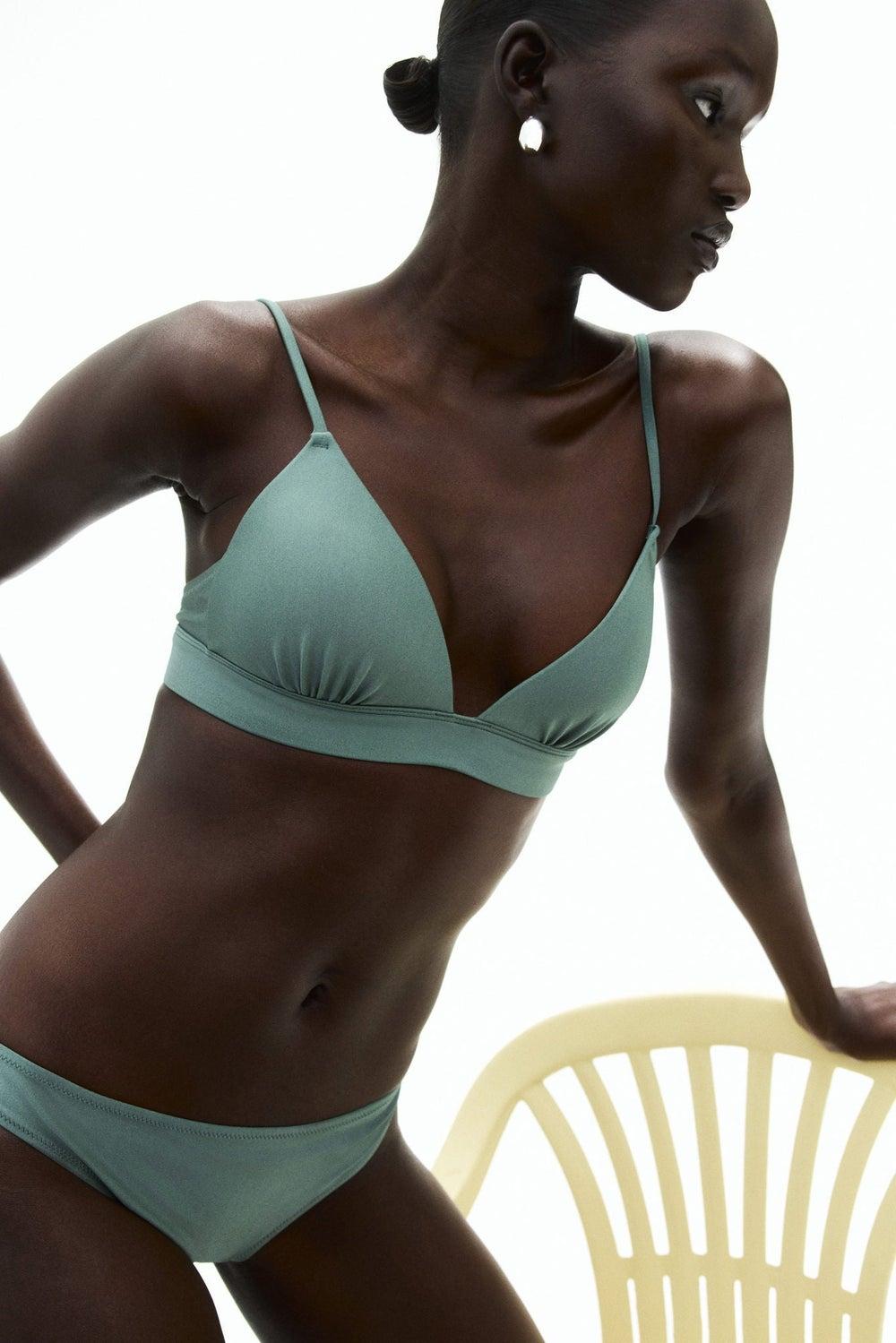 Green Push-Up Triangle Bikini Top with Padded Cups - Image 1