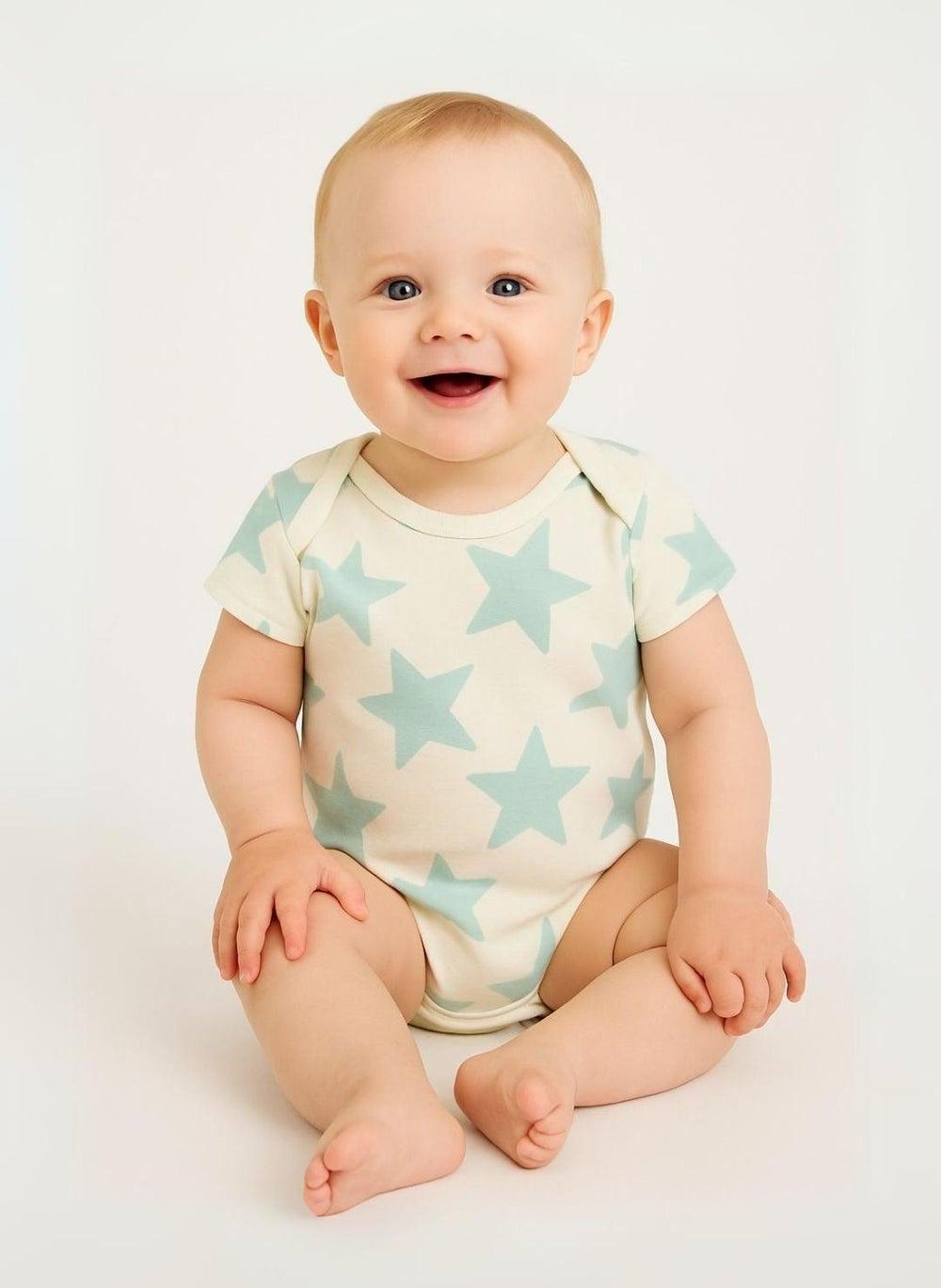 Boys Mint Printed Cotton Bodysuits 4 Pack - Image 1