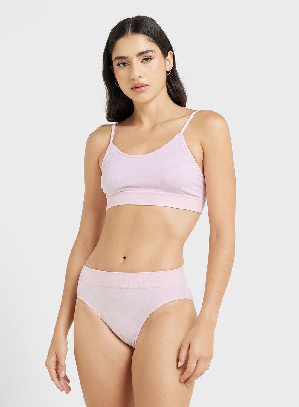 Pink Heart Print Bralette & Brief Set A0021 - Image 1