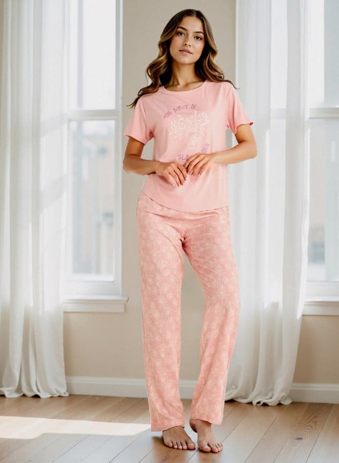 Pink Floral Print Pyjama Set for Women - Image 1