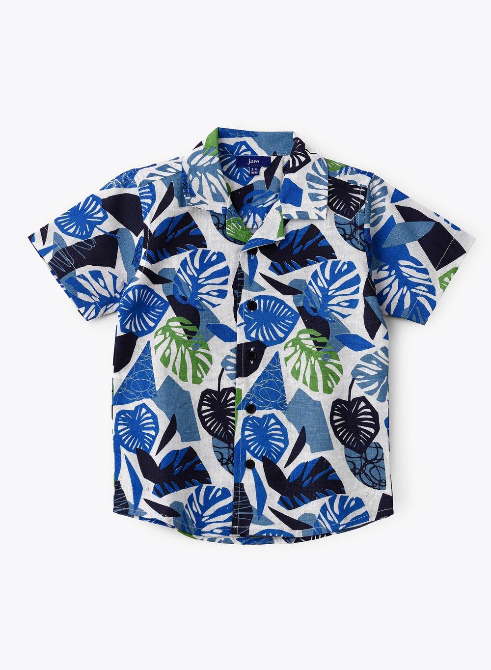 Boys Vibrant Tropical Print Cotton Shirt - Image 1