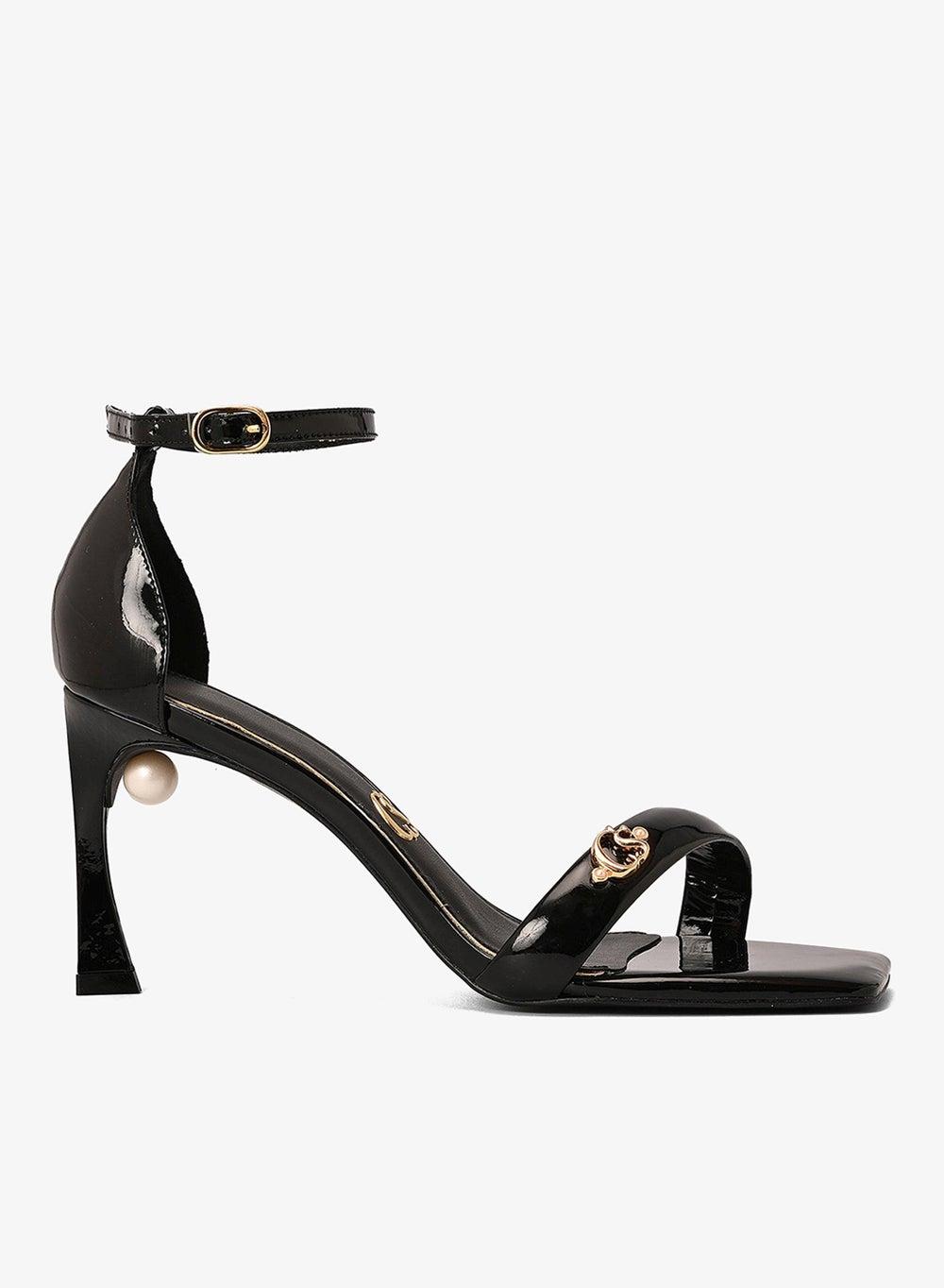 Black Square High Heel Sandal with Buckle - Image 1