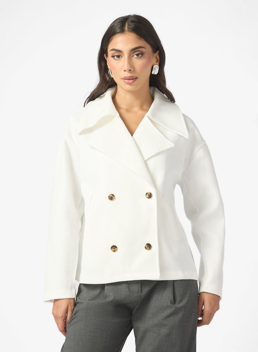 White Boxy Collared Jacket Clt255211 - Image 1