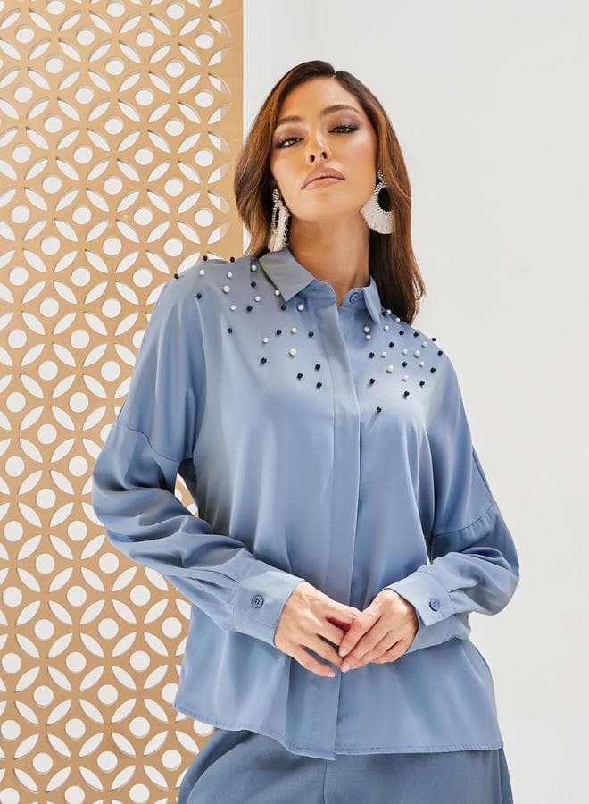 Embellished Spread Collar Regular Fit Shirt 7011913640 - Image 1