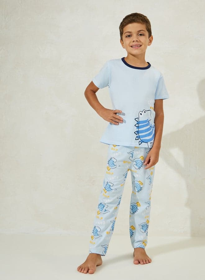 Dino Print T-Shirt Pyjama Set 2111316903Blue - Image 1