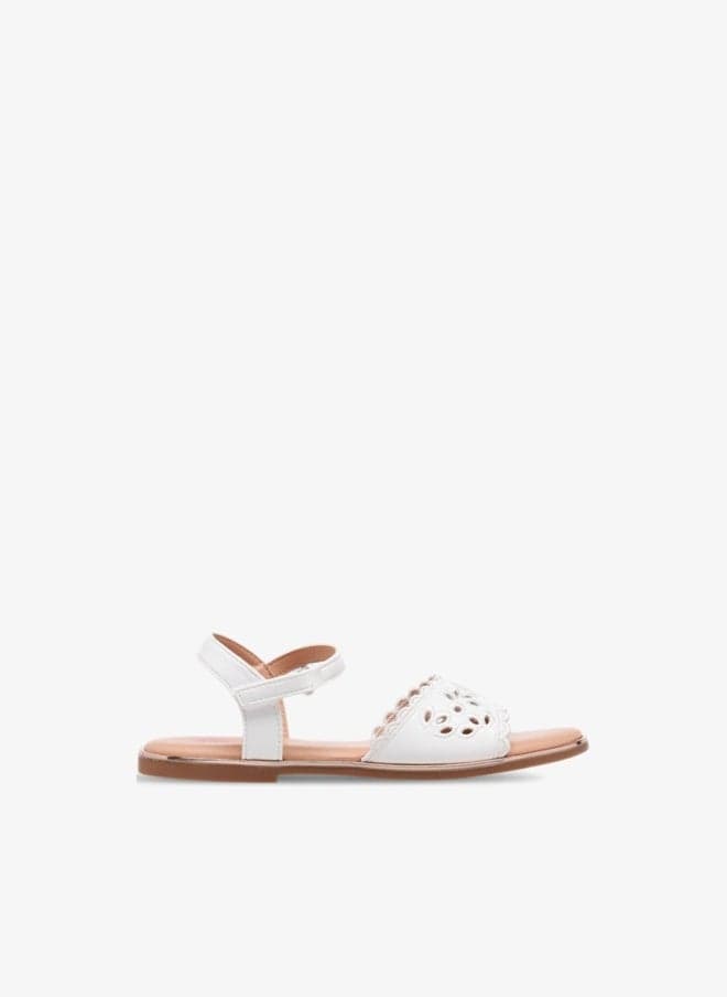 Girls White Cutout Sandals with Adjustable Strap - Image 1