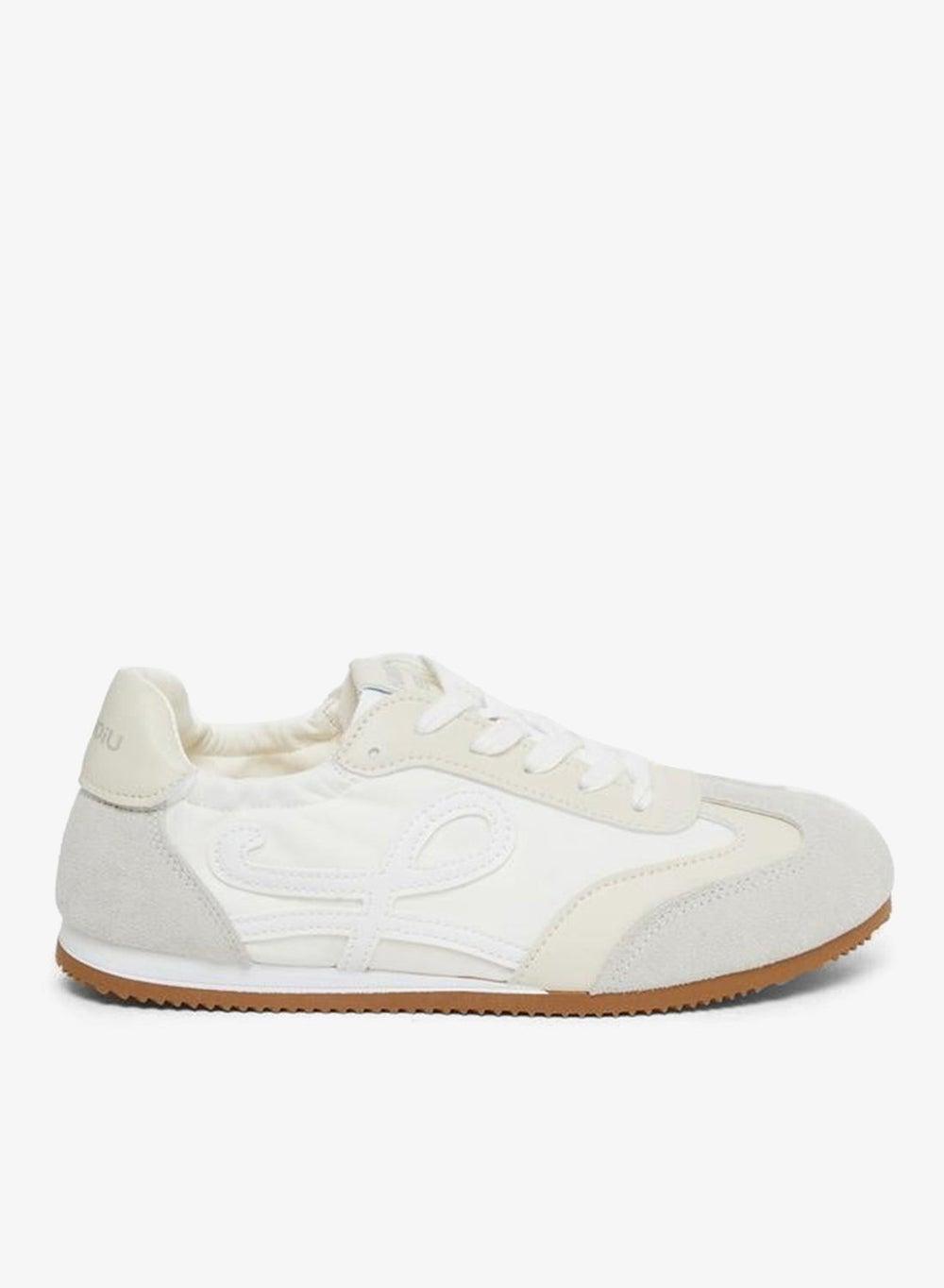 Retro Lace-Up White Textile Sneakers - Image 1