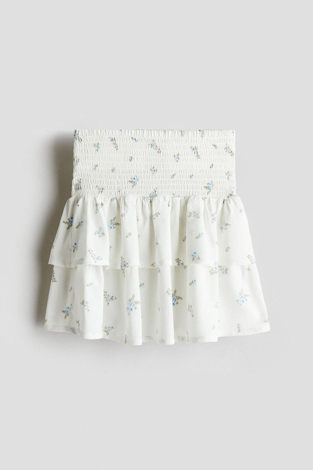 Girls Smocked Mini Skirt White Light - Image 1