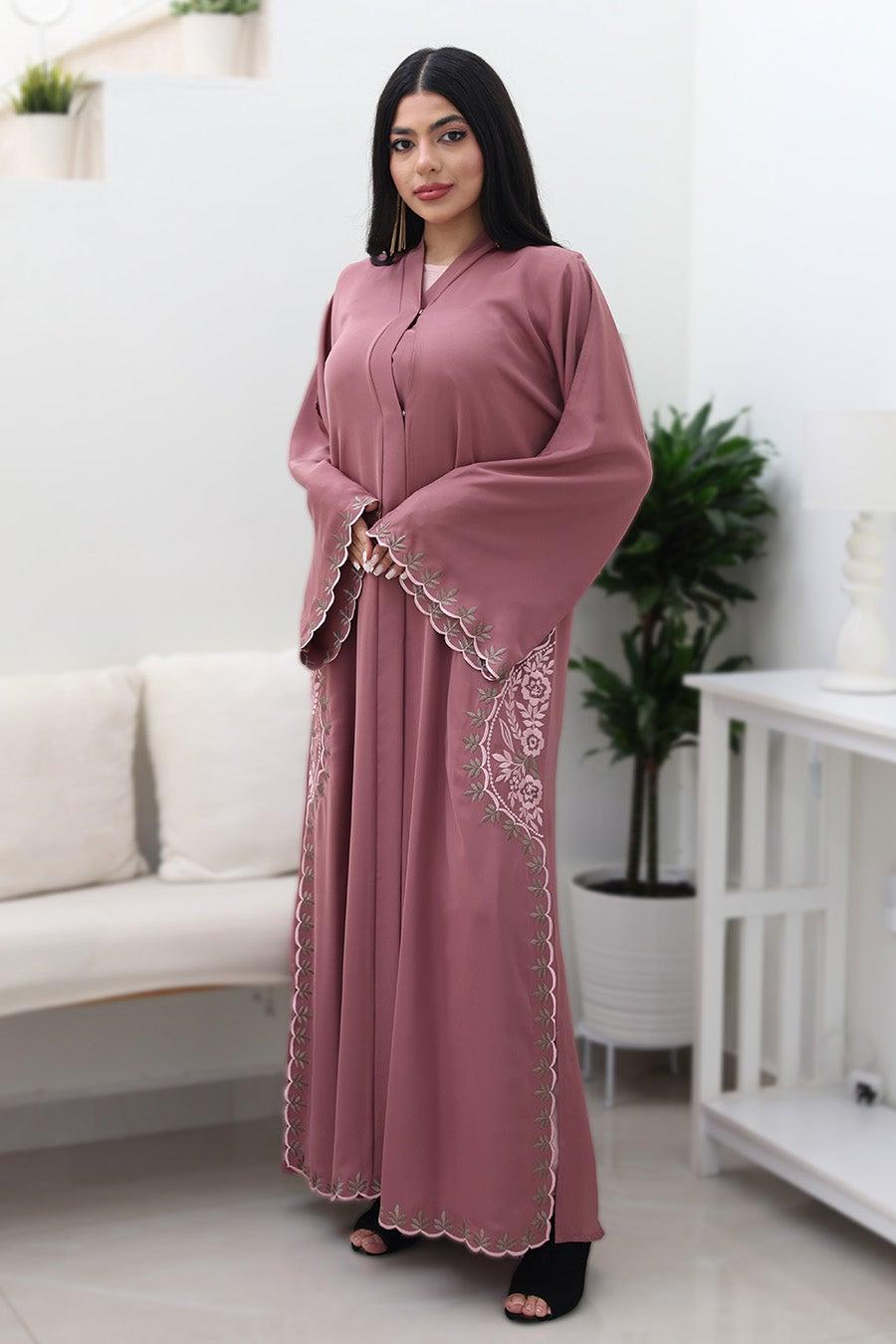 Dusty Rose Dream Abaya 747 Floral Elegance - Image 1