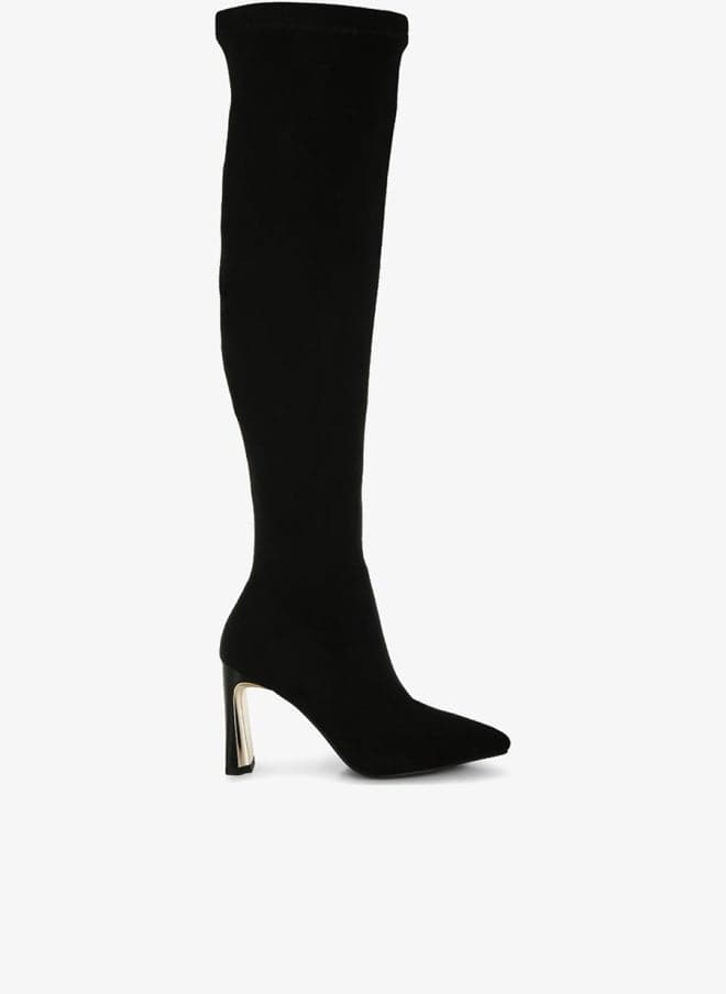 Sh5242 Black Slim Block Heel Knee Boots - Image 1