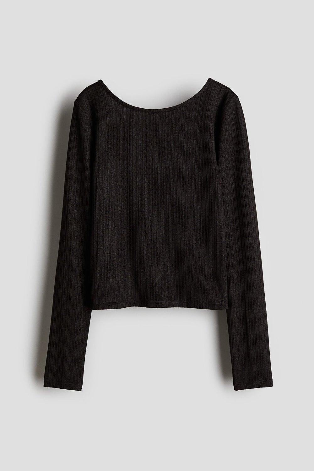 Ribbed Jersey Boat Neck Cropped Top - Image 1