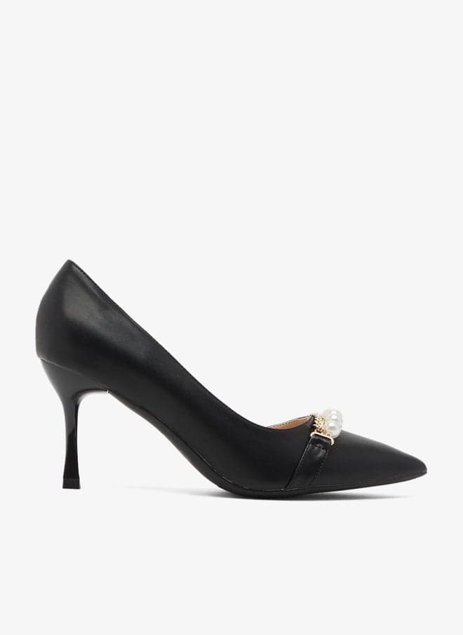 Black Pearl-Embellished High Heel Pump - Image 1