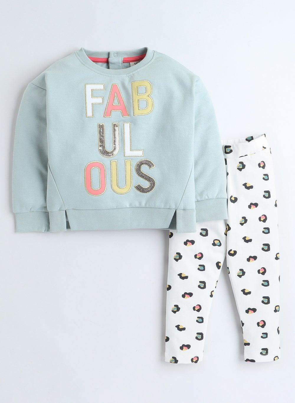 Sequins Embroidered Top & Printed Leggings Set - Image 1