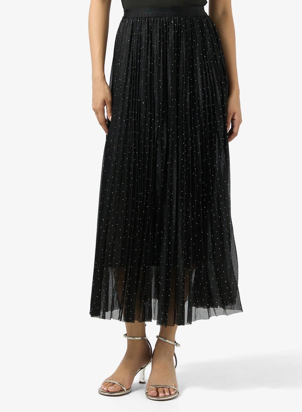Shimmer Pleated Midi Skirt Y250613009 Black Polka Dot - Image 1