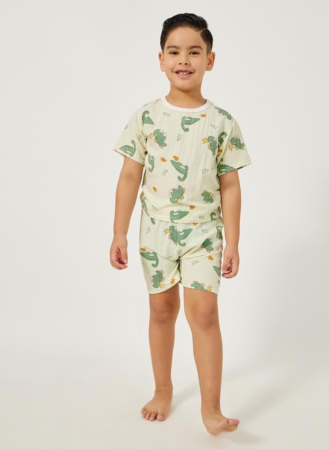Boys Graphic Print Off White Pyjama Set - Image 1