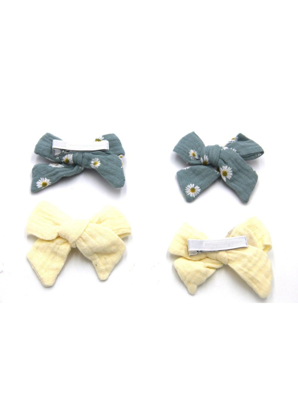 Adella Ribbon Bow Clip Set Cream & Blue - Image 1