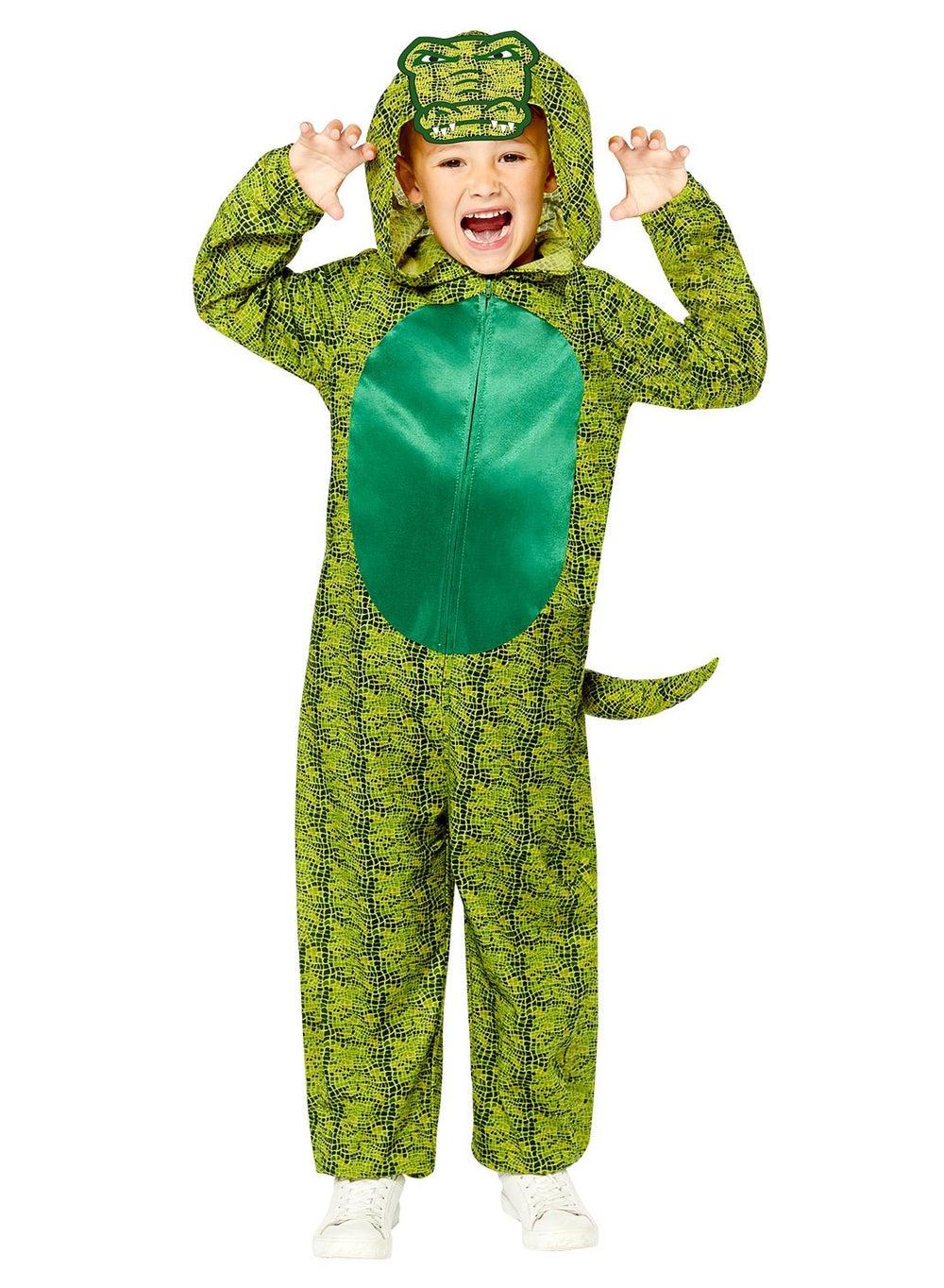 Green Crocodile Onesie Kids Costume with Hood & Tail - Image 1