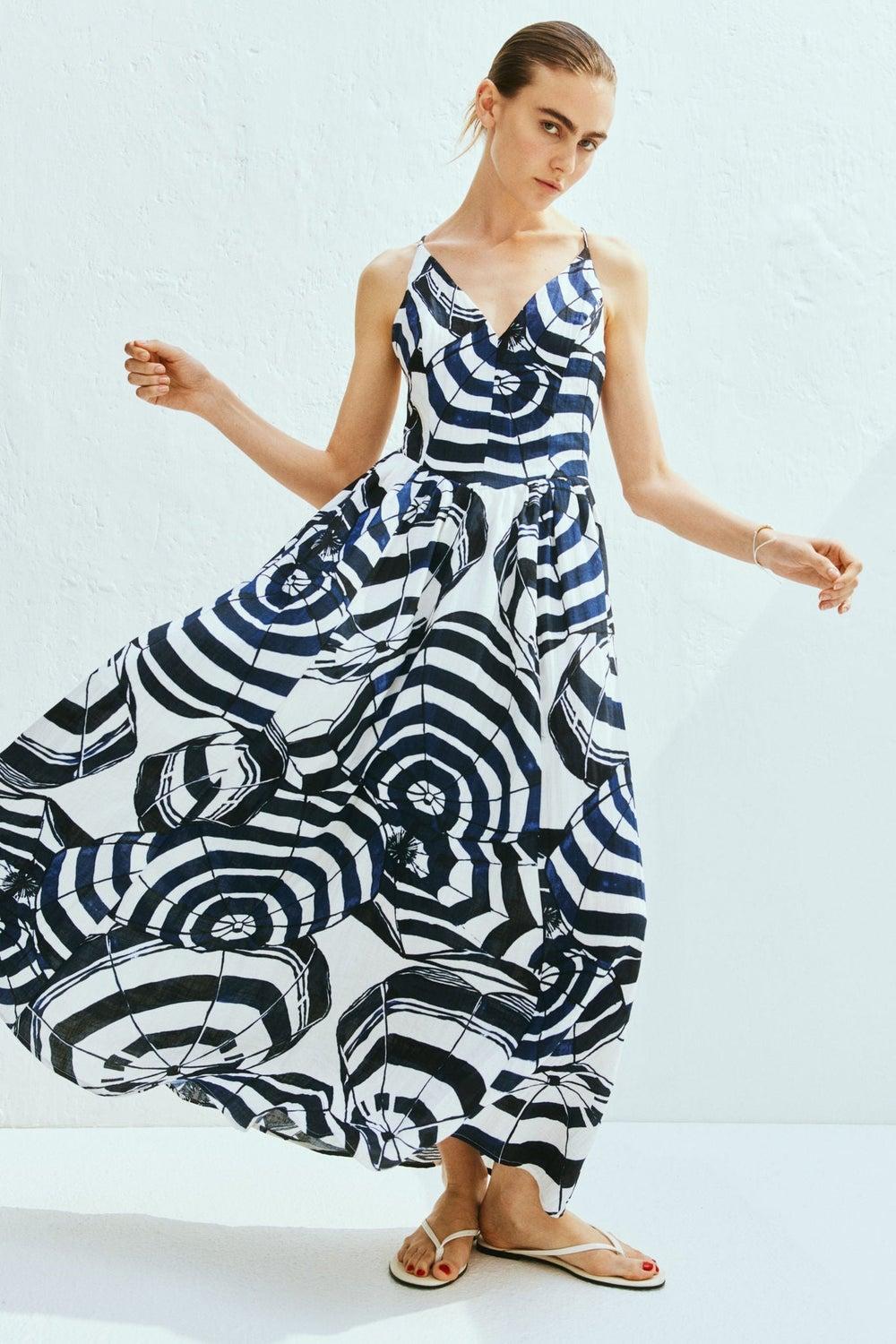 Blue Printed Strappy Maxi Dress with Low Back - Image 1
