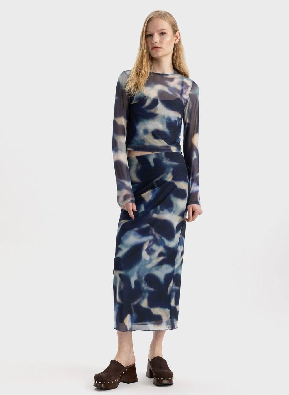 B7978Ax Blue Batic Tulle Midi Skirt - Image 1