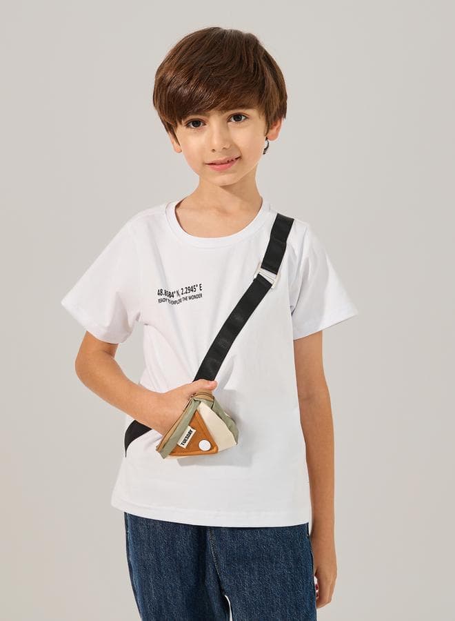 Boys Graphic T-Shirt with Bump Bag Off White - Image 1