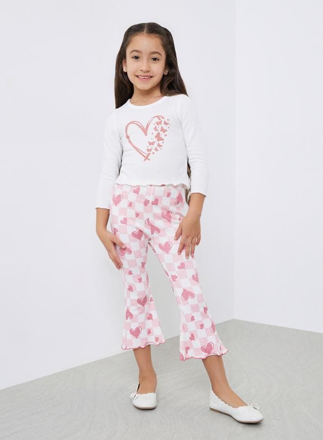 Take Two Girls Heart Graphic Tee & Flared Leggings Set - Image 1