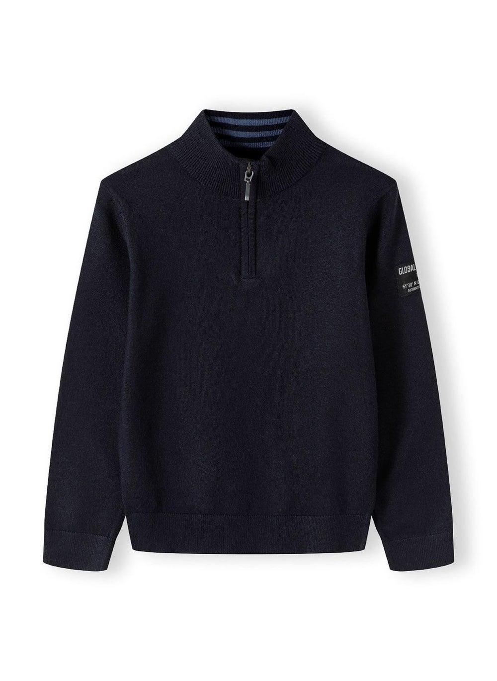 Boys Half Zip Navy Jumper Stand Collar - Image 1