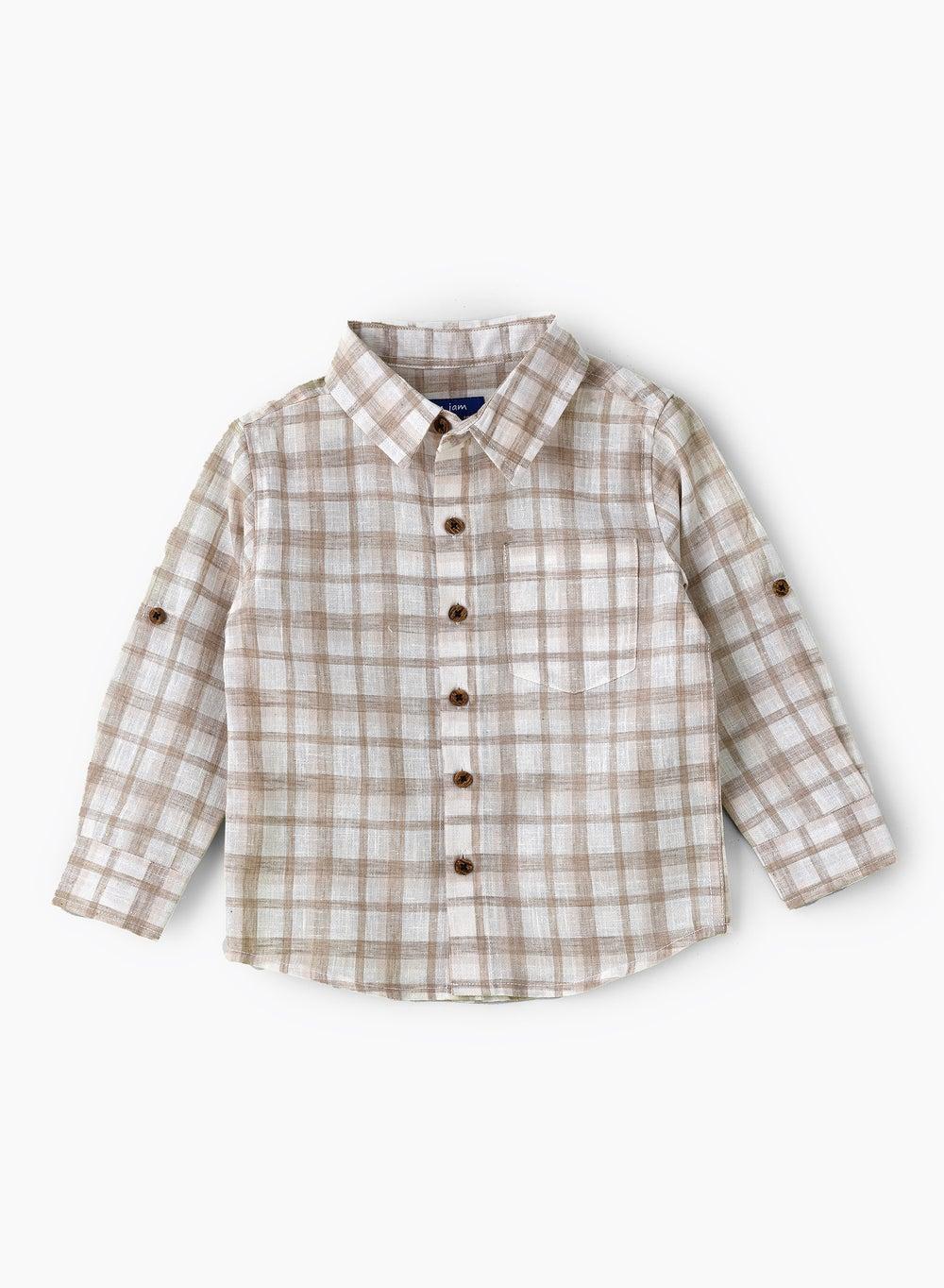 Boys Beige Check Cotton Shirt Artdb665 - Image 1